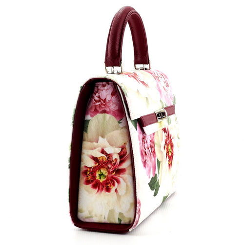 Handbag -traditional - (Beverly) - Fabric suede with floral pattern showing other side gusset