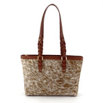 Tan Hair on hide with tripple blood knott strap leather tote bag
