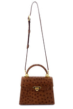 Handbag -traditional - (Beverly) - Brown Ostrich skin leather showing front view with shoulder straps extended