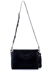 Tote Bag - small - (Rosie) Black Matt crocodile skin shown with shoulder straps extended