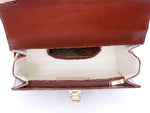 Handbag -traditional - (Beverly) Cognac tan glaze crocodile looking from the top into the bag showing the pocket layout.