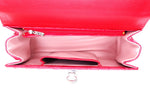 Handbag -traditional - (Beverly) Red matt crocodile photo showing the internal pocket layout from the top looking down into the bag.