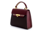 Handbag -traditional - (Beverly) Dark grey, burgundy & lilac showing front of bag as well as lilac detail