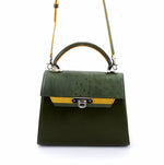 Handbag - traditional -(Beverly) Green, yellow, mango & olive leather