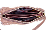 Handbag (Riley) Cross body bag - Brown patchwork Hair on cow hide, showing internal pocket fabrics