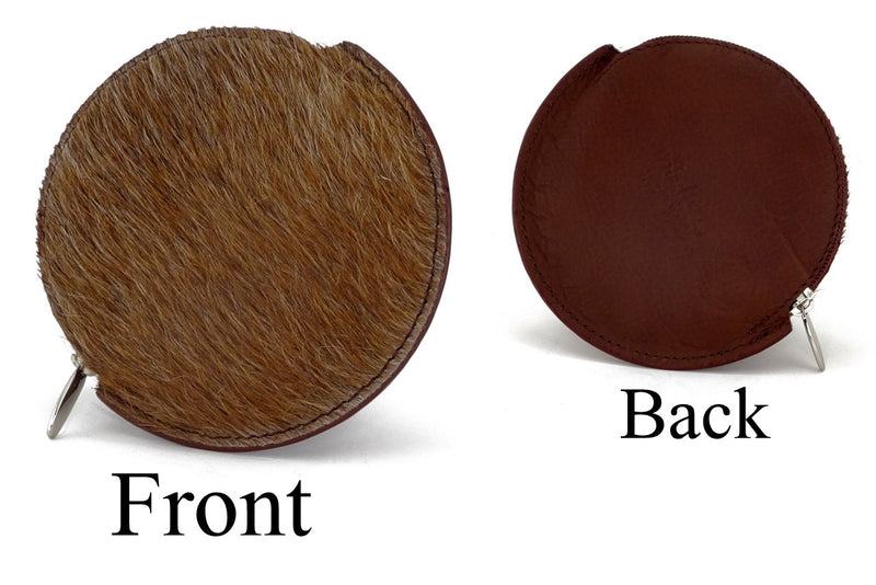 Coin Purse - Round Hair on cow hide leather front and back