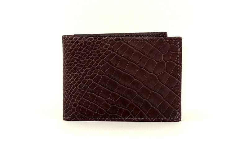 Burgundy printed leather small men's wallet front