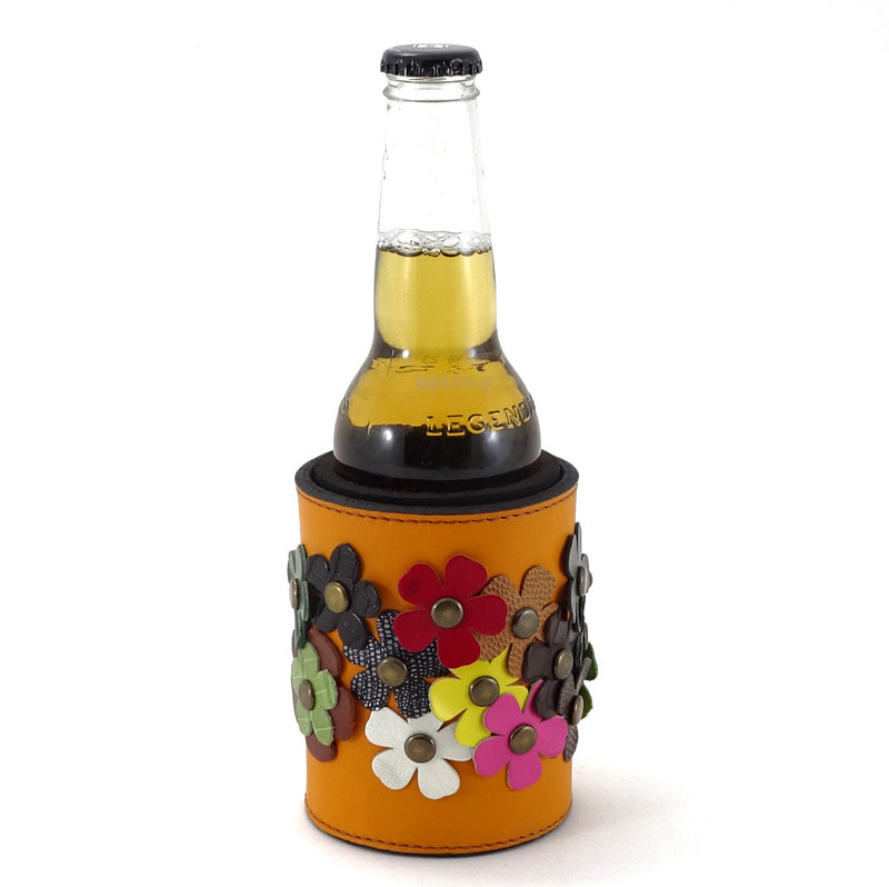 Stubby Coolers leather Mango with flowers