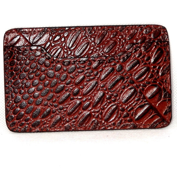 Card Holder  Flat style business or credit cards brown crocodile printed leather