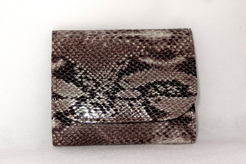 Dorothy  Trifold purse - grey snake print leather ladies wallet front view
