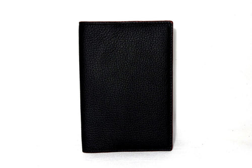 Passport-Holder - Black leather with burgundy lining front