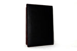 Passport-Holder - Black leather with burgundy lining back