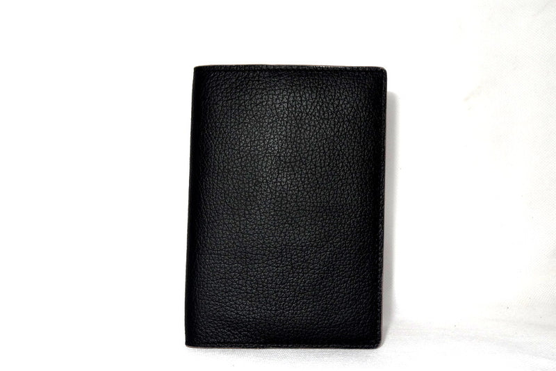Passport Holder - Black leather with cream lining front