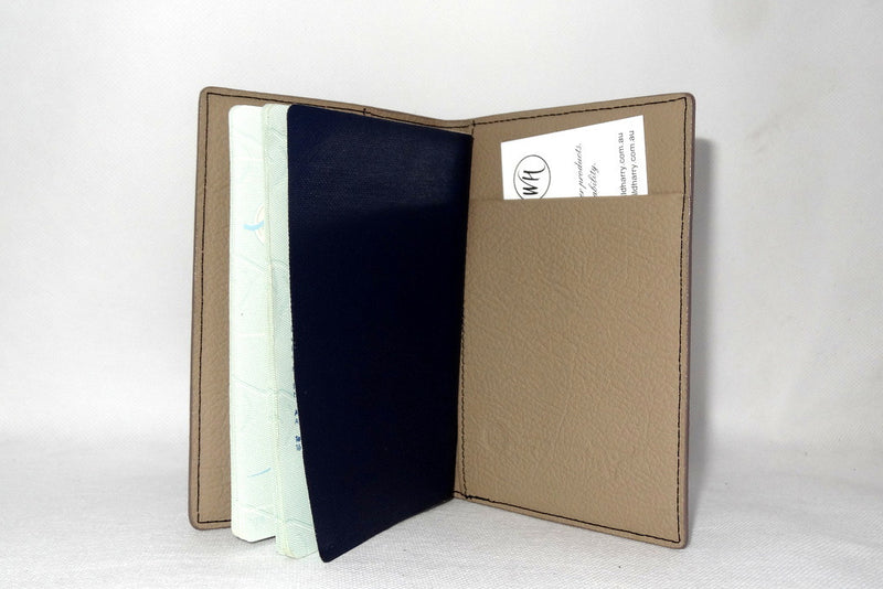 Passport Holder - Black leather with cream lining inside side 2 Australian passport shown