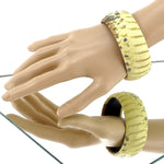Bangle large (Kim) moulded round decorated leather jewellery - lemon & brown snake print leather