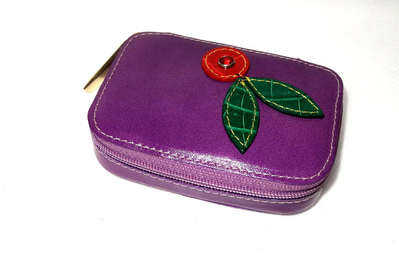 Zip purse large leather with flower