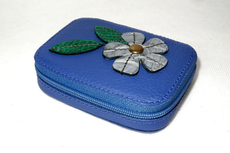 Zip purse large leather with leather flower detail