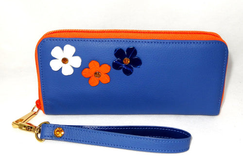 Michaela  Blue leather with flower and crystal detail side 2