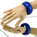 Bangle small (Kim) moulded round decorated leather jewellery - blue foil coated leather