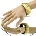 Bangle small (Kim) moulded round decorated leather jewellery - yellow & brown snake print leather