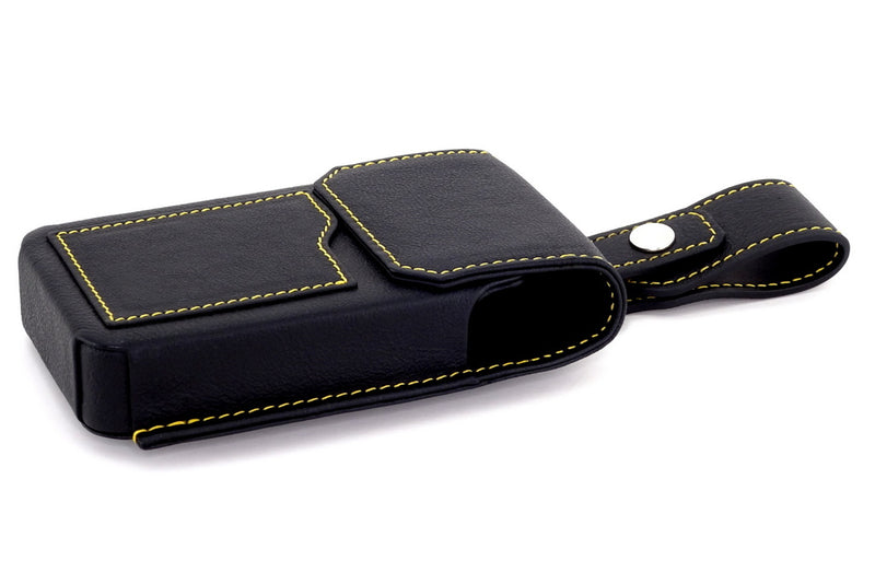 Black holster style phone case gold stitching 