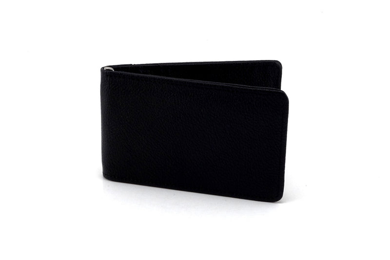 Bill fold wallet outside view black leather