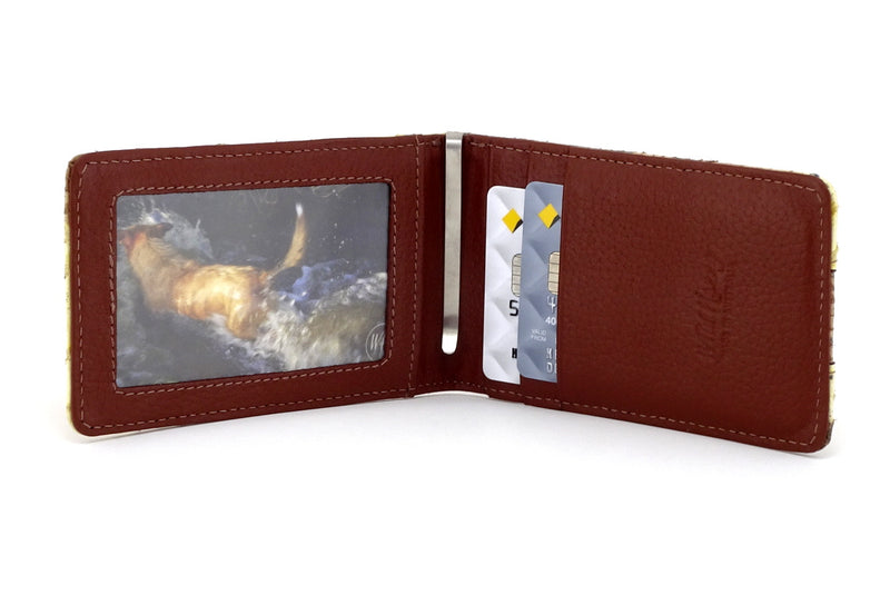 Bill fold wallet inside view picture window, 3 credit card pockets and money clip