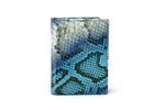 Business card wallet blue snake printed leather box gusset outside view