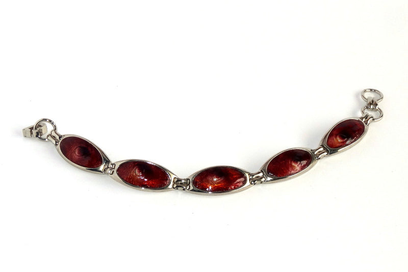 Nickel plated bracelet in burgundy foil ostrich printed leather