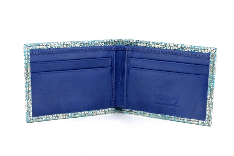 Tristan  Mermaid blue metallic leather small men's wallet inside view