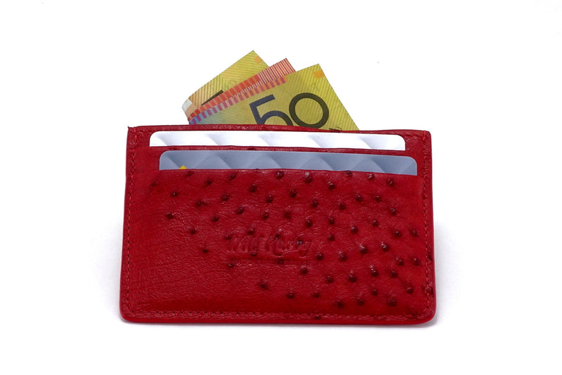 Card Holder  Centre pocket business or credit cards red ostrich leather