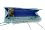 Susan mermaid blue evening clutch bag shoulder straps attached inside view