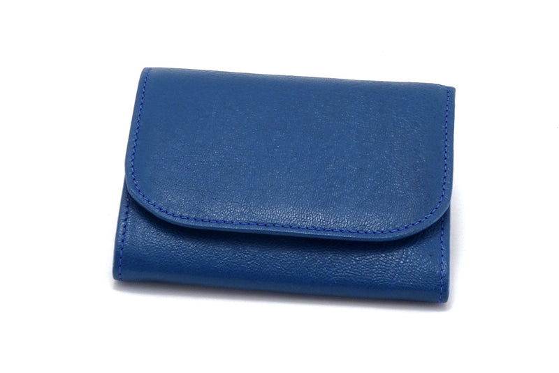 Dorothy  Trifold purse - Blue goat skin leather ladies wallet front view
