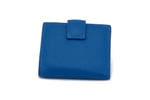 Ladies leather purse azure blue outside back tab view