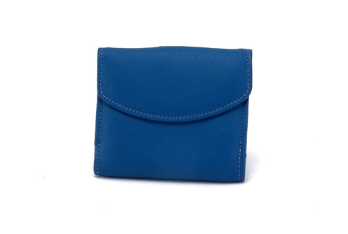 Ladies leather purse azure blue outside front view