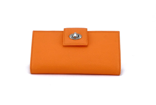 Molly  Pale Orange textured leather ladies clutch purse front nickel fitting