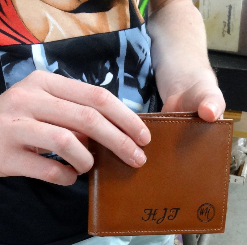 Martin  Brown leather men's large hip wallet black label showing monograming