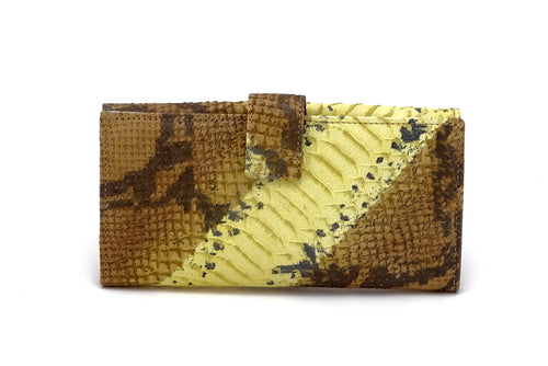 Lyla  Yellow and grey leather snake print ladies clutch purse back tab
