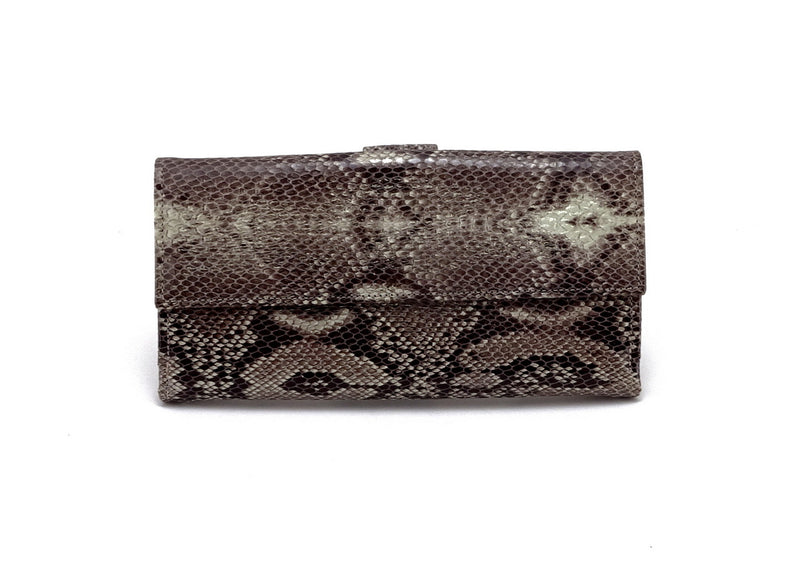 Lyla  Leather snake print ladies clutch purse cream front