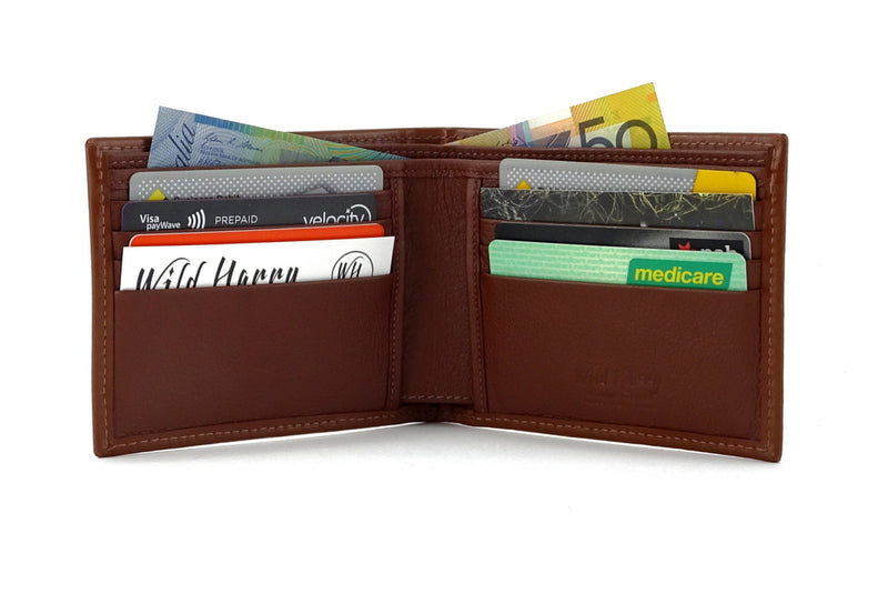 Martin  Brown leather men's large hip wallet black label double credit card