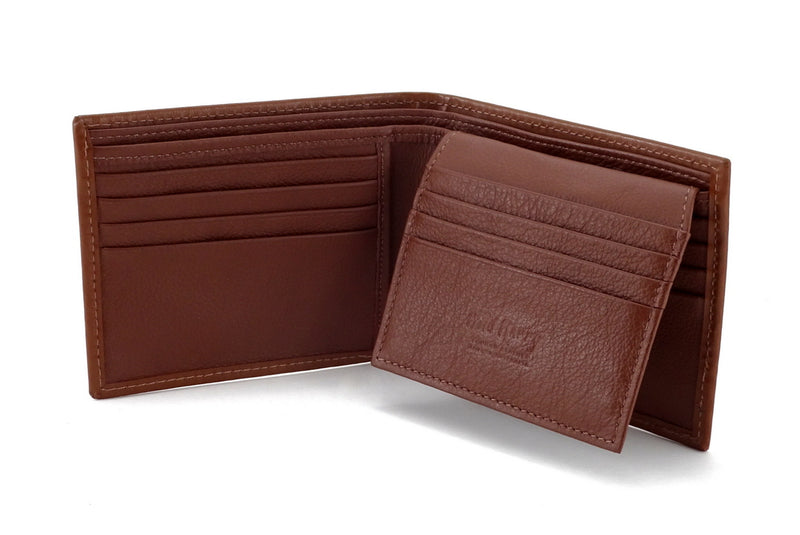 Martin  Brown leather men's large hip wallet embossed logo picture flap