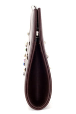 Susan brown clutch evening bag with crystal stud details showing the bag vase shape