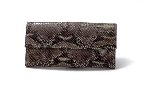 Lyla  Leather snake print ladies clutch purse dark grey front