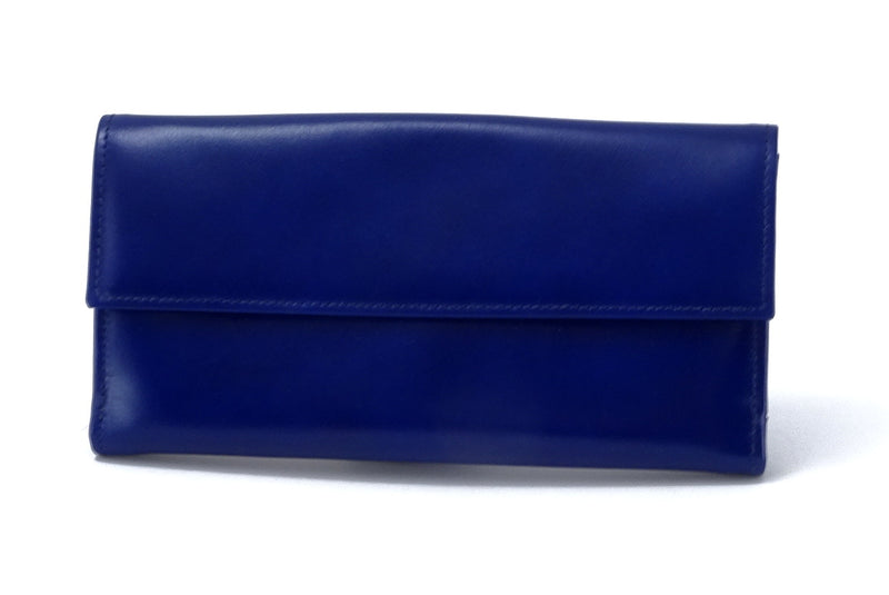 Lyla  Blue & Yellow leather ladies clutch purse front