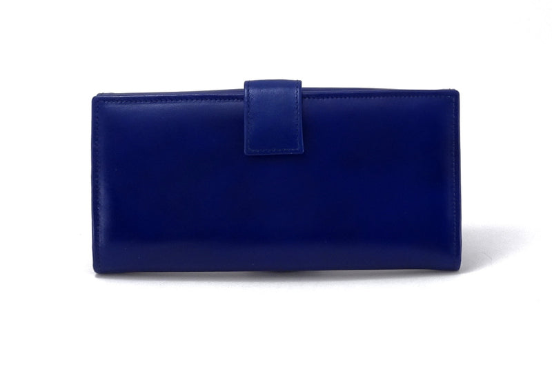 Lyla  Blue & Yellow leather ladies clutch purse back tab