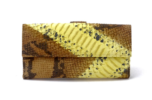 Lyla  Yellow and grey leather snake print ladies clutch purse front