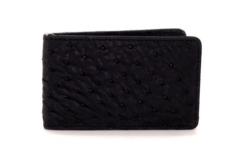 Bill fold - Daryle - Black Ostrich small men's wallet - front view