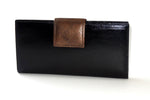  Black leather copper kangaroo tab large ladies purse front tab