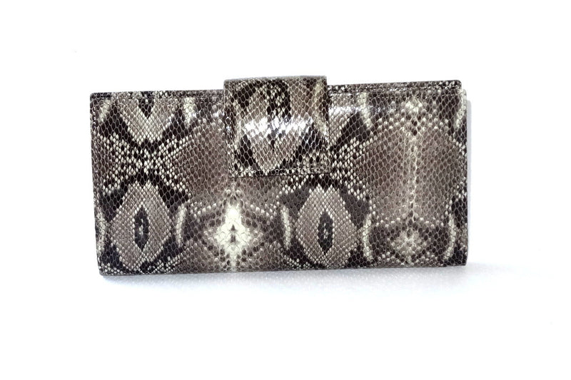 Grey snake print leather large ladies purse front tab