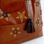 Felicity  Tan leather with star & stud detail tassel large tote bag tassel and flower details